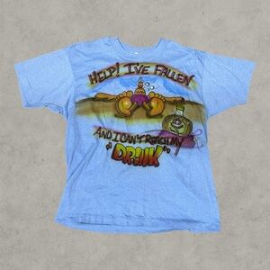 Vintage Crown Royale Shirt Mens Large Blue 80s Air Brushed Single Stitch Funny